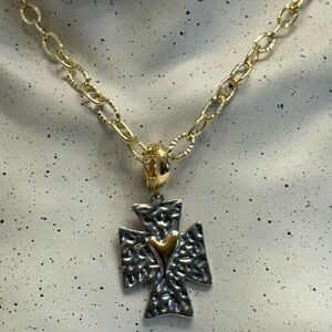 Gold and Silver Cross Pendant Necklace